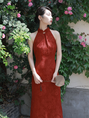 taobao agent Retro red brace, evening dress, cheongsam, Chinese style