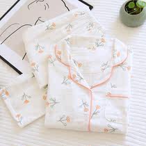 Cotton pajamas female summer ins Net red thin 2021 new long sleeve gauze home clothing spring and autumn set