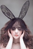 Spice Eye Mask Night Shop Mask Nightclub Rabbit Ears Cute Rabbit Girl Lace Seduction Prom Role-playing Cover