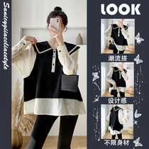 Pregnant womens spring clothing suit fashion models 2022 new spring and autumn models net red doll blouses with small sub-spring