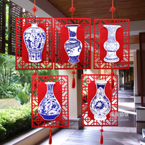 Blue and white porcelain charm pendant characteristic ethnic style sticker Non-woven hollow rectangular classroom corridor layout