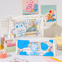 Class 2 three years cute transparent pencil case for students with large capacity waterproof stationery box ins Wind girl heart pencil bag