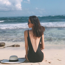 Swimsuit female Korean ins black triangle conjoined backless sexy beauty back slim small chest hot spring swimsuit