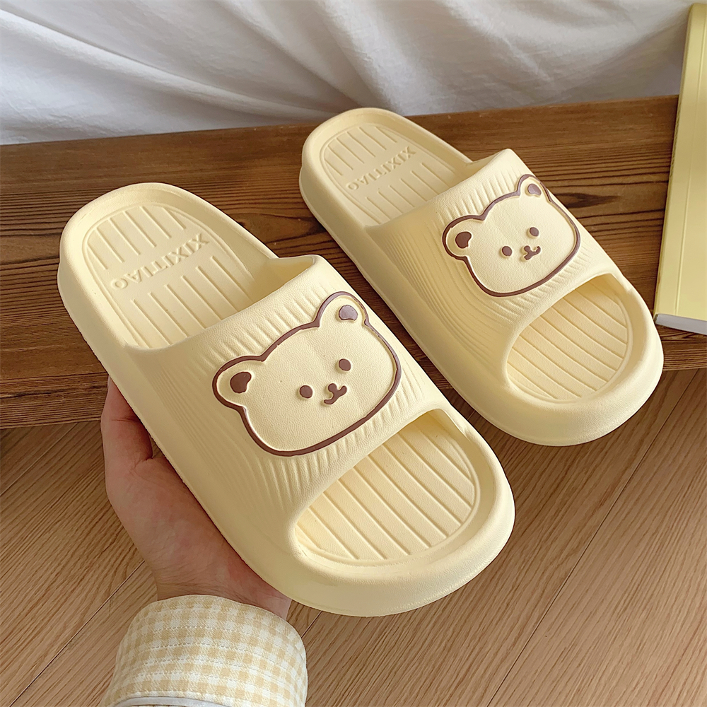 Thin and Slim Couples Indoor EVA Anti slip Slippers Net Red Girl Xia ins Cute Little Bear Treads on Shit Feel Cool Slippers Male