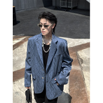 NapLab blue snake pattern suit jacket for men and women senior niche design sense Ruffian handsome tide fashion casual suit