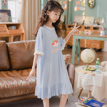 Childrens Pajamas Girls Nightdress Short Sleeves 2022 New Korean Edition Summer Thin Girl Princess Middle And Big Kids Homewear