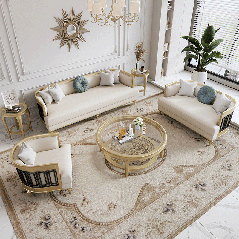 American light luxury solid wood sofa combination large apartment model room living room furniture high-end luxury French leather art sofa