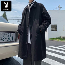 Playboy trench coat male long spring and autumn Japanese high-end feeling loose Tide brand autumn British coat
