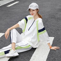 Hong Kongs new sports suit womens spring and autumn season casual broadlegged pants fashion Loose Clothing Slim two sets