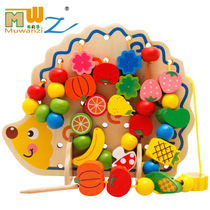 Wood Pellets Childrens Hedgehog Fruit Animal String Beads Threading Through Rope Wooden Strings of Musical Puzzle Toys 1-4 years old
