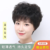 Wig female short curly hair real hair silk middle-aged and elderly full head cover mother fake hair lady natural breathable wig set