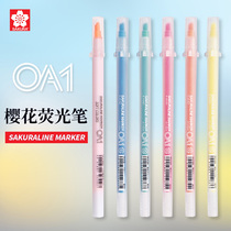 Japan SAKURA Cherry blossom highlighter 5-color set Candy color thin rod fiber head marker color set Water-based glitter pen Single-head marker pen for roughing focus on student notes