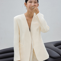 Cause No Collar Suit Temperament Brief Eu Root Yarn Splicing Fake two design Feelings Small loose Conspicugan Slim Coat
