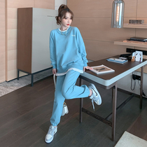 2021 new spring and autumn leisure sportswear set female fashion students slim ins long sleeve sweater two-piece cotton