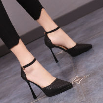 10 5cm 33 small size hollow one word buckle temperament single shoe waterproof table tip thick bottom thin heel new high heels