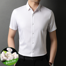Mulberry silk short-sleeved shirt mens summer Korean version of business casual half-sleeve shirt High-end silk mens shirt tide