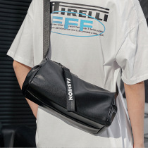 Tide brand mens bag simple Joker soft leather mens bag large capacity shoulder bag leisure small Cross bag cylinder bag female shoulder bag