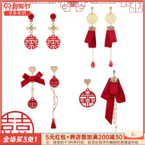 Chinese style New Year red sterling silver earrings red earrings celebratory female