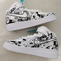 Hand-painted aj1 af1 leather sneakers black and white cartoon style full drawing to shoe customization