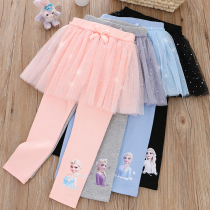 Girl Child Love Princess Leia Skirt Pants Spring Autumn Winter Style Baby Plus Suede Underpants Children Fake two mesh yarns outside wearing pants