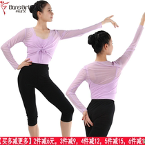 Dansko new elastic mesh top dance suit Ballet yarn dress short womens classical dance long-sleeved blouse