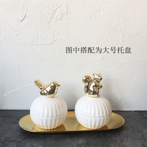 Export American gold ceramic jewelry box tray ring with lid squirrel bird kitten bear storage tray