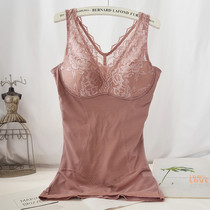 Even bra integrated warm plastic sweatshirt Breasted Lace Bottom V Collar Vest Glint Tight for abdominal winter