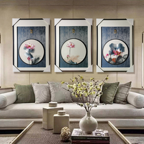 New Chinese Suzhou embroidery decoration hanging painting triple lotus hand push triple Lotus Living Room Restaurant finished Su embroidery