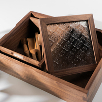 Black walnut storage box retro vintage embossed glass cover traditional tenon structure nostalgic wooden box storage box