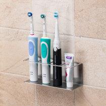 304 stainless steel shelve suction wall-free washroom integrated with nail-free glue wall-mounted metal electric toothbrush holder