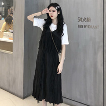 Japanese pregnant woman summer dress suit 2021 new fashion Western style large size long short-sleeved chiffon sundress