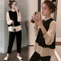 Japanese pregnant women autumn suit fashion two-piece New Foreign style loose large size long sleeve maternity coat tide