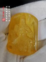 Fine natural Russian demon porcelain white flower chicken oil yellow beeswax pendant Guan Gong] fine carved amber pendant