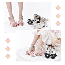 Original Mori Nu Tribe block heel buttoned sandals womens bow sweet wind square heel shoes fairy with skirt Natsu