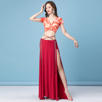 Belly dance practice clothes women 2021 New set autumn and winter double split diamond long skirt Oriental dance costume performance