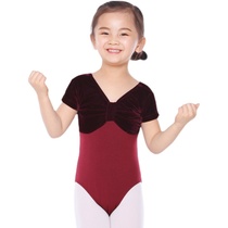 Red dance shoes Childrens Ballet girl velvet short sleeve half-body children dance practice training gymnastics uniform examination