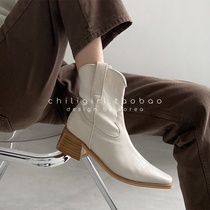 CHILIGIRL summer short knight boots Dongdaemun 2021 thick heel pointed embroidered ANKLE boots fried street boots