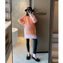 MJ maternity dress mohair sweater autumn and winter New Diamond Hollow cut-out color color long sleeve medium and long knit shirt top