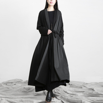 Xicheng Zen temperament long windbreaker female autumn and winter pure color retro loose casual atmosphere Buddha line long coat