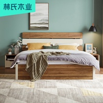 Lins wood Nordic style 1 8m double bed Small apartment soft back bedroom furniture 1 5m simple board bed