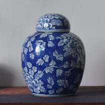 Jingdezhen blue and white ceramic storage jar large tea pot coarse pottery xizi pot large capacity sealed jar Chinese classical