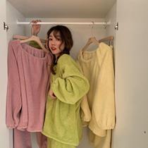 Multi-color sweet girl INS pajamas female students Korean autumn and winter New plus velvet thick home clothes two-piece suit