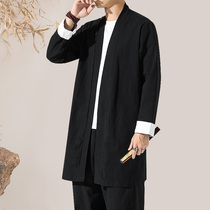 Chinese style Tang suit cloak long Chinese clothing mens ancient windbreaker coat coat cotton linen large size cardigan robe jacket