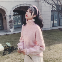 Autumn and winter thick high neck twist twist sweater women 2021 New lazy loose pink knit sweater bottom top