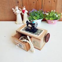European retro resin sewing machine Solid wood jewelry box Desktop storage finishing box Creative home birthday gift