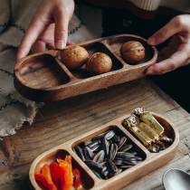 XH Nordic in Restaurant Retro Wood-flavored Dip Dish Different Sauce with 3-G elliptical sauce vinegar snack tray