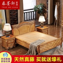 Rattan bed Rattan woven bed Double bed Natural Indonesian pure rattan bedroom Rattan woven rattan art Rattan furniture Single Teng bed