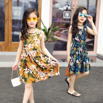 Girls Cotton dress Small and medium child girl artificial cotton Summer cotton Silk skirt Childrens thin breathable beach skirt
