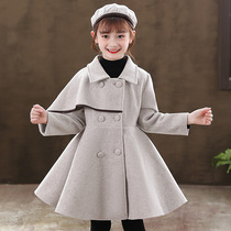 Korean girls autumn and winter clothes new long cotton coat fashion big childrens foreign style woolen coat trench coat