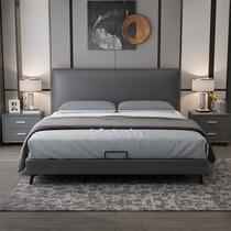 Modern light luxury leather bed 1 8 meters Nordic solid wood double Italian simple Master Bedroom 1 2 leather bed Small Apartment 1 35